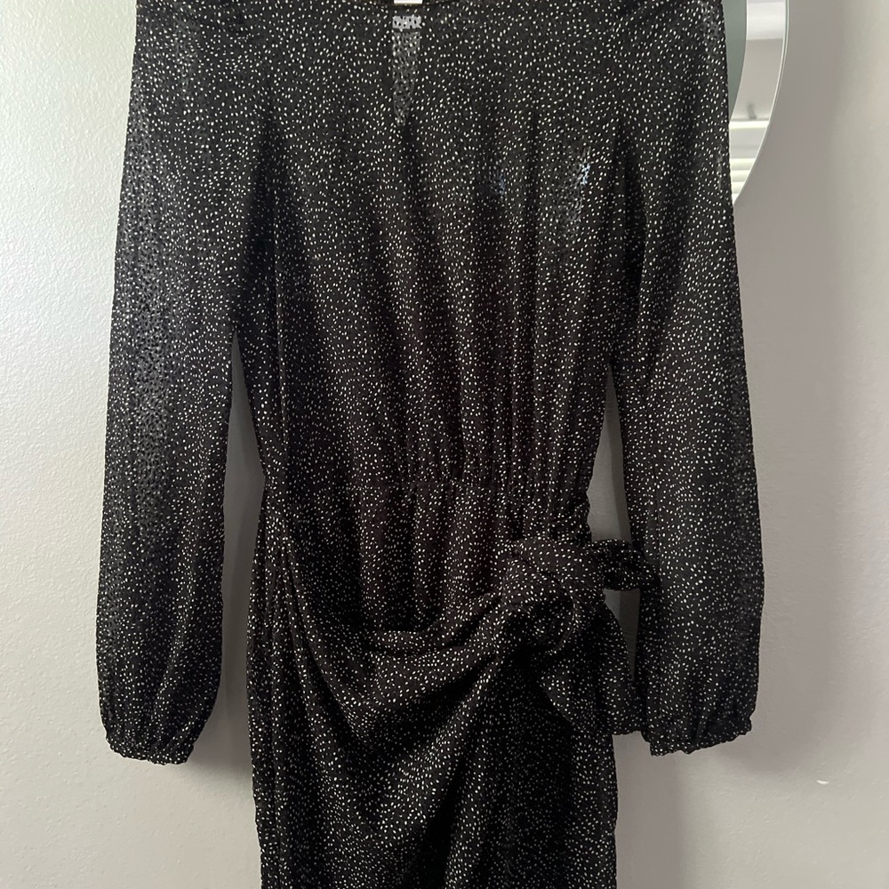 Zara Black Dress with White Speckles wrap dress in the front . Like new